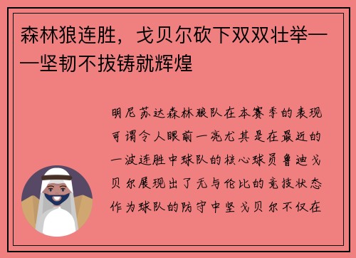森林狼连胜，戈贝尔砍下双双壮举——坚韧不拔铸就辉煌